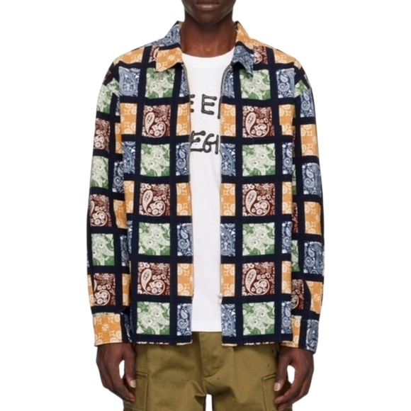 Awake NY Mens L Paisley Corduroy Zip-Up Shirt Jacket Black/Multi Flawless $240 - Picture 1 of 12